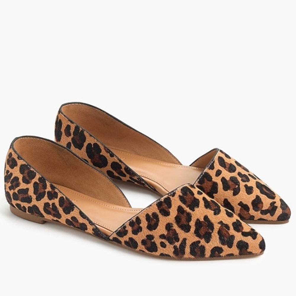 J crew Zoe leopard calf hair d’0rsay flats